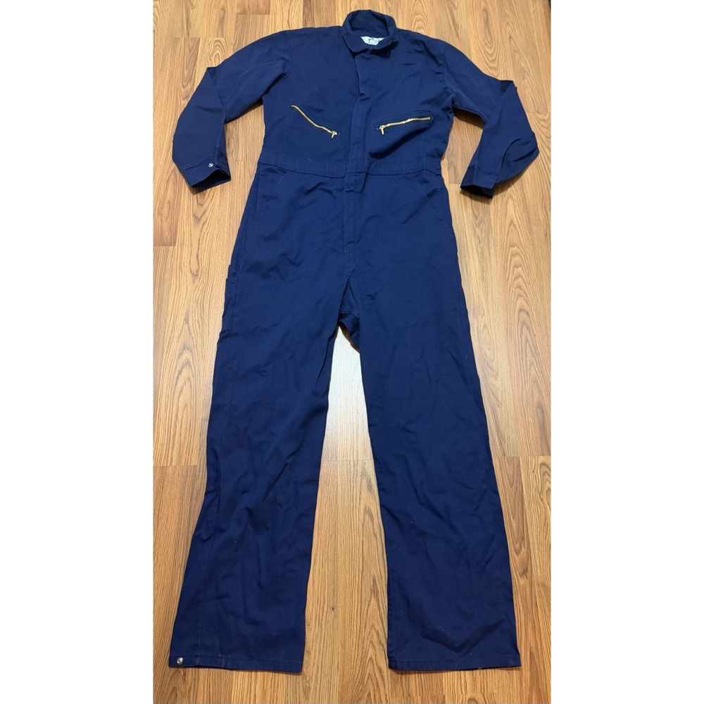 Red Kap Coverall Mens 44 Long Navy Zip Front Mechanic Workwear